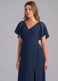 Azazie Ambrosia Abiti da Damigella Abito A-Line in Chiffon Plissettato Marino Scuro image7