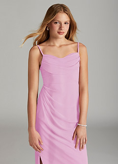 Azazie Mai Junior Vestido de Rosa Caramelo de Gasa de Recto con Plisado image5