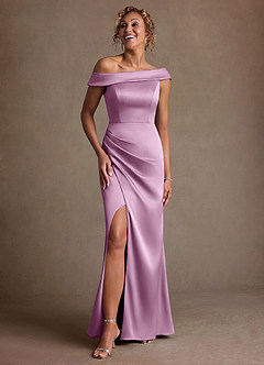 Azazie Kamala 신부의 어머니 드레스 쉬스 한쪽 어깨 스트레치 새틴 플로어 길이 드레스 image6