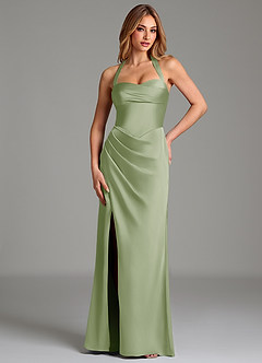 Azazie Serenity Kleider zum Anprobieren zu Hause Meerjungfrau-Linie Herzausschnitt Stretch-Satin Kleid Staubiger Salbeigrün image1
