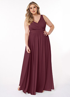 Azazie Kora Jurken voor bruidsmeisjes Jurk van Chiffon met A-Lijn Geplooid Cabernet image7