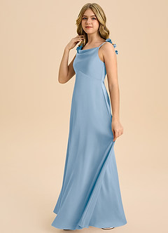 Azazie Gumdrop Junior Powder Blue Empire Pleated Stretch Satin Dress image5