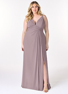 Azazie Maren Allure Abiti da Damigella Abito A-Line in Chiffon con Scollo a V in Pizzo Dusk image6