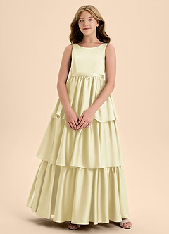 Azazie Meadowyn Junior Robe Trapèze en Satin extensible Arc Sorbet Citron image6