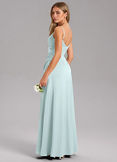 Azazie Azuree Bridesmaid Dresses Sea Glass A-Line Pleated Stretch Satin Dress image7
