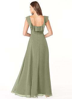 Azazie Jinny Brautjungfernkleider A-Linie Quadratischer Ausschnitt Gerüscht Chiffon Kleid Pistazie image2