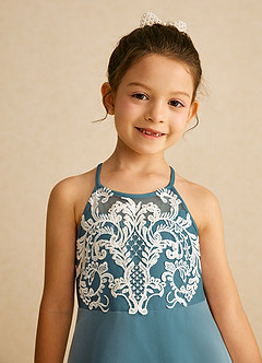 Azazie Ladybug Final Sale Blushing Pink A-Line Lace Organza Dress image4