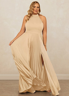 Christian Siriano Bridal for Azazie 1007 Bridesmaid Dresses Gold A-Line Pleated Stretch Satin Dress image12