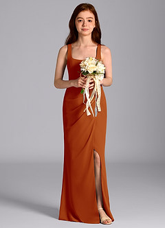Azazie Mero Junior Meerjungfrau-Linie Plissee Chiffon Kleid Paprika image3