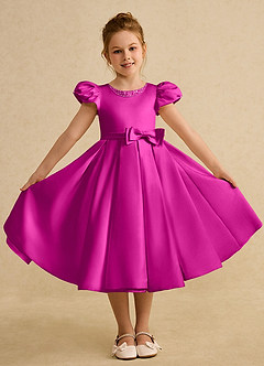 Azazie Pearl Abiti da Ragazza di Fiori Abito Principessa in Raso Opaco Plissettato Fucsia image4