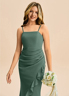 Azazie Buzzy Junior Sea Moss Sheath Pleated Chiffon Dress image2