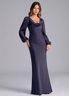 Azazie Rylina Bridesmaid Dresses Stormy Mermaid Long Sleeve Stretch Satin Dress image4