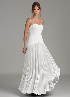 Azazie Yuliana Abiti da Damigella Abito A-Line in Chiffon Senza Spalline Bianco image3