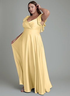 Azazie Leilani Bridesmaid Dresses Butter A-Line Ruched Stretch Satin Dress image14