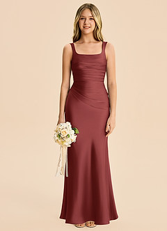 Azazie Agustina Junior Terracotta Sheath Pleated Stretch Satin Dress image6