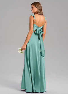 Azazie Everett Bridesmaid Dresses Aqua A-Line Stretch Satin Dress image6