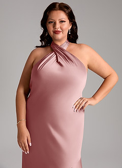 Azazie Lorena Bridesmaid Dresses Dusty Rose Mermaid Pleated Stretch Satin Dress image12
