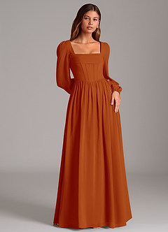 Azazie Maree Abiti da Damigella Abito A-Line in Chiffon Corsetto Paprika image4