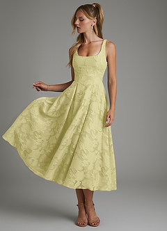 Azazie Isabella At-home Try On Dresses Lemon Sorbet A-Line Corset Floral Burnout Dress image3