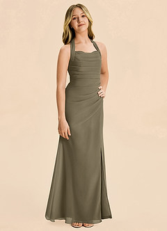 Azazie Destiny Junior Willow Green Sheath Ruched Chiffon Dress image5
