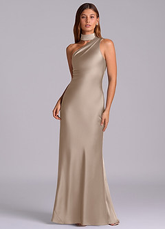Azazie Seona Bridesmaid Dresses Taupe Mermaid One Shoulder Stretch Satin Dress image1