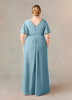 Azazie Morning Glory Mother of the Bride Dresses Moody Blue A-Line V-Neck Ruched Chiffon Dress image6