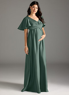 Azazie Verna Maternity Bridesmaid Dresses A-Line Ruched Stretch Satin Floor-Length Dress image5