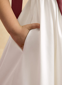 Azazie Stacie Flower Girl Dresses Ivory Amethyst A-Line Bow Matte Satin Dress image6