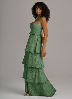 Azazie Romie Bridesmaid Dresses Eucalyptus A-Line Corset Floral Burnout Dress image2