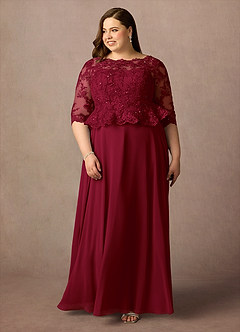 Azazie Averie Mother of the Bride Dresses Burgundy A-Line Boatneck Sequins Chiffon Dress image6
