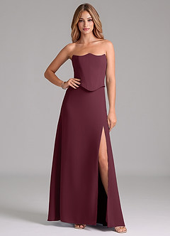 Azazie Jenilyn At-home Try On Dresses Cabernet A-Line Strapless Chiffon Dress image1