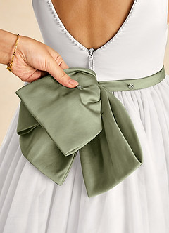 Azazie Seline Flower Girl Dresses Ivory Pistachio A-Line Bow Tulle Dress image3