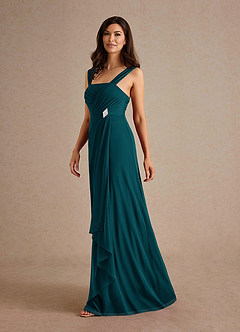 Azazie Clinton Mother of the Bride Dresses Pine A-Line Pleated Mesh Dress image6