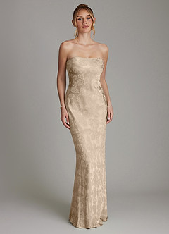 Azazie Viv Bridesmaid Dresses Taupe Jacquard Sheath Strapless Jacquard Dress image3