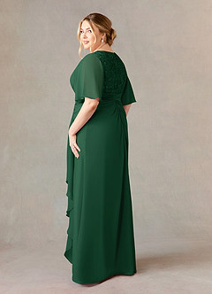 Azazie Carson vestidos de madre de la novia Vestido de Verde Oscuro de Gasa de Corte En A con Encaje de cuello en V image9