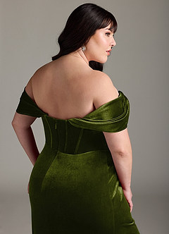 Azazie Jas Robes de demoiselle d'honneur Robe Fourreau Convertible en velours Schulterfreies Korsett Olive image17