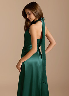 Azazie Tracie Bridesmaid Dresses Pine A-Line Pleated Metallic Satin Dress image8