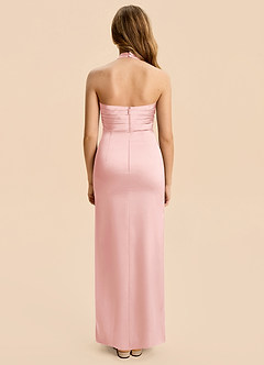 Azazie Jemma Junior Powder Pink Sheath Ruched Stretch Satin Dress image2