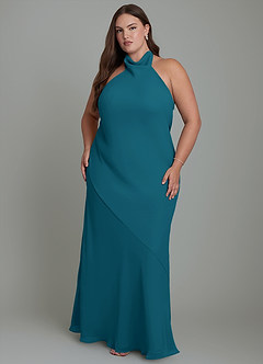 Azazie Velli Robes de demoiselle d'honneur Robe Sirène en Mousseline de soie Col haut Bleu Encre image8