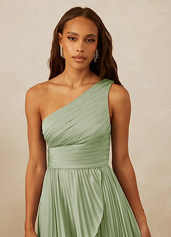 Christian Siriano Bridal for Azazie 1008 Bridesmaid Dresses Dusty Sage A-Line One Shoulder Stretch Satin Dress image8