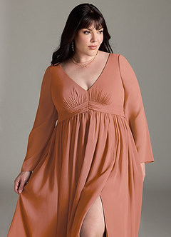 Azazie Teton Maternity Bridesmaid Dresses A-Line Long Sleeve Chiffon Floor-Length Dress image12