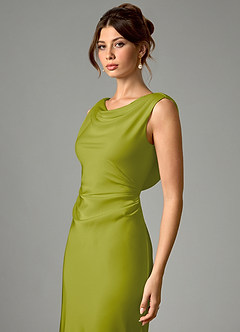 Azazie Kieryn Bridesmaid Dresses Lemongrass Mermaid Pleated Stretch Satin Dress image4