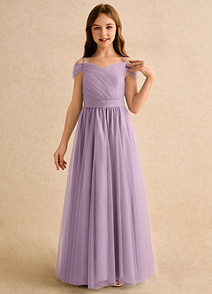 Azazie Yuna Girls Formal Abiti da Ragazza di Fiori Abito A-Line in Tulle Spalle Scoperte Glicine image6