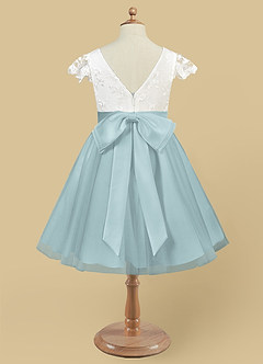 Azazie Vetty Flower Girl Dresses Ivory Mist A-Line Lace Tulle Dress image10