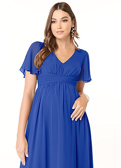 Azazie Verna vestidos de dama de honor de maternidad Vestido de Corte En A Cuello en V fruncido Hasta el suelo Gasa image5