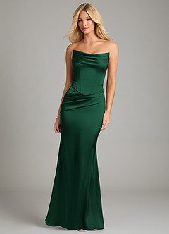Azazie Sorrel Bridesmaid Dresses Dark Green Mermaid Strapless Stretch Satin Convertible Dress image10