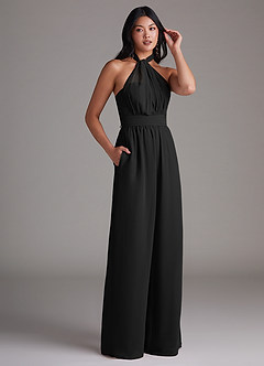 Azazie Lamara Brautjungfernkleider Wandelbar Schulterfrei Chiffon Overall/Jumpsuit Schwarz image12