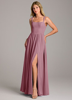 Azazie Rosaline Bridesmaid Dresses Vintage Mauve A-Line Side Slit Chiffon Dress image3