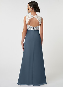Azazie Rana Junior A-Linie Spitze Chiffon Kleid Neptunblau image2