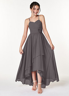 Azazie Catalina Junior Steel Grey A-Line Ruched Chiffon Dress image1
